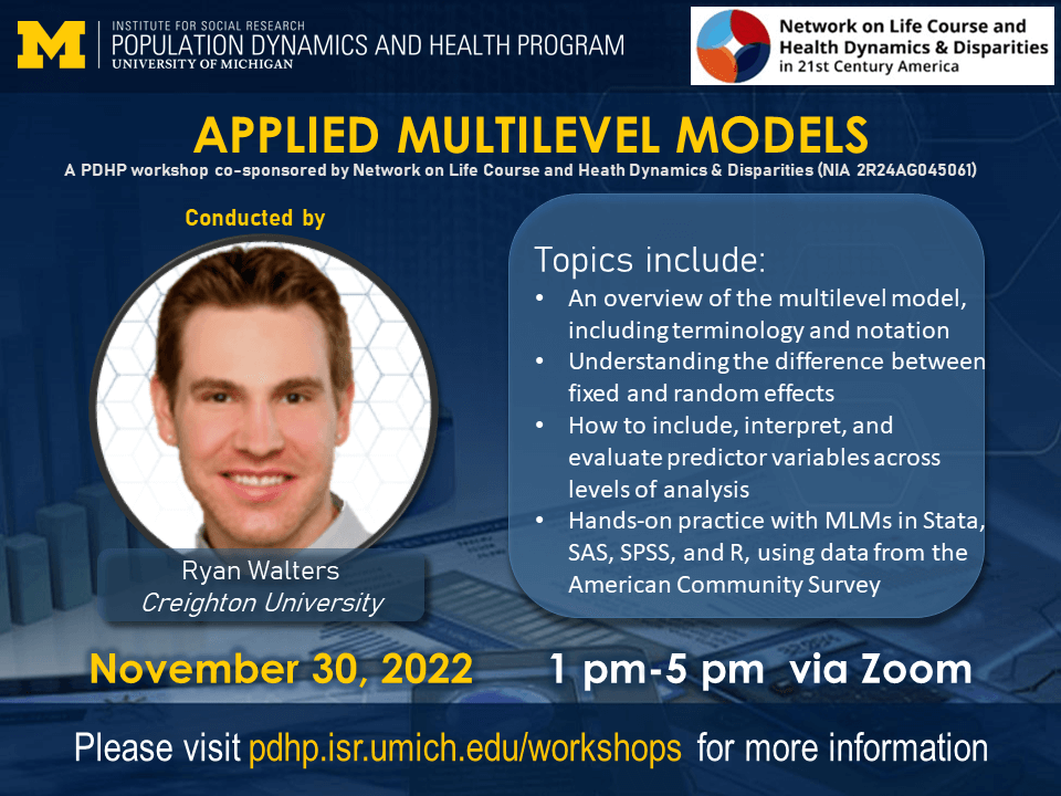 Applied Multilevel Models, a PDHP Workshop conducted by Ryan Walters